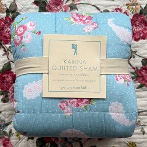 Pottery Barn Kids Karina Quilted Sham - Blue and Pink Floral - European Square
